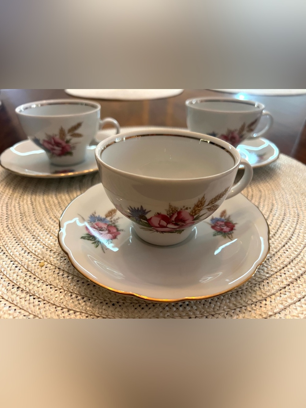 German Democratic Republic Kayla Floral Teacups and Saucers set pink & gold